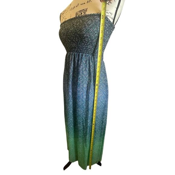 OLD NAVY OMBRE DRESS MAXY STRAPLESS SZ S BLUE GREEN WAVY RUCHED BEACHY AESTHETIC - Picture 11 of 15